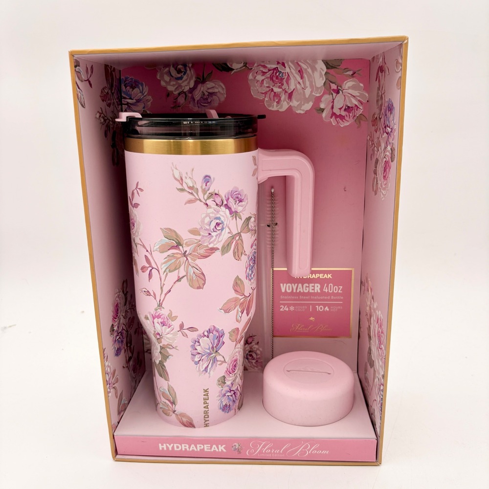 Hydrapeak Voyager 40oz Tumbler Floral Bloom Limited Edition Gift Set Pink Gold